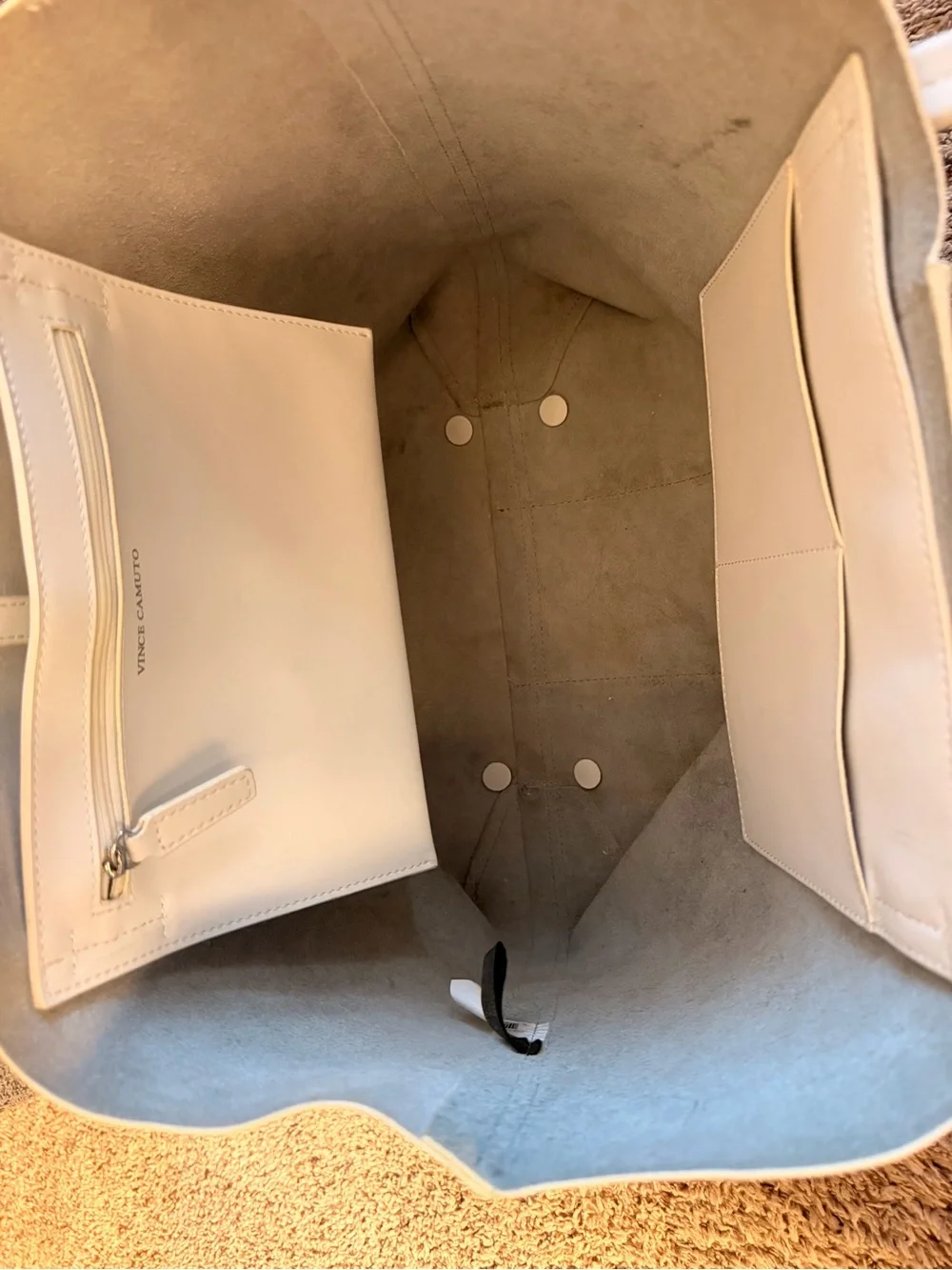 Vince Camuto White Tote Bag with Snake skin Center Panel